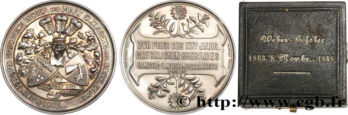 ALLEMAGNE Médaille, Noces d’argent d’Edward Frédéric Weber et Mary Elisabeth Gossler SUP