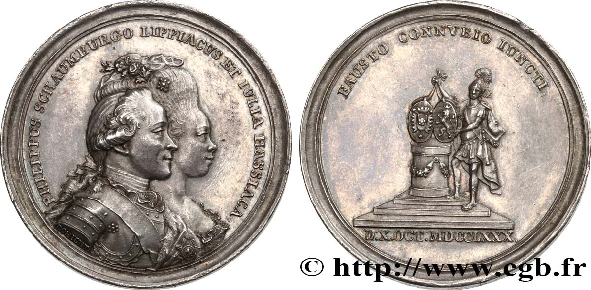 ALEMANIA - SCHAUMBURG-LIPPE Médaille, Mariage de Philippe II Ernest von Schaumburg-Lippe et Juliana Wilhelmine von Hessen-Philippstahl MBC+