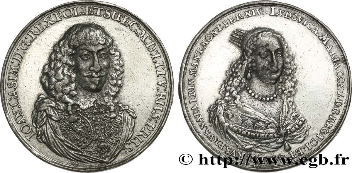 POLOGNE - ROYAUME DE POLOGNE - JEAN II CASIMIR Médaille, Mariage de Jean II Casimir Vasa et Marie Louise de Gonzague TTB