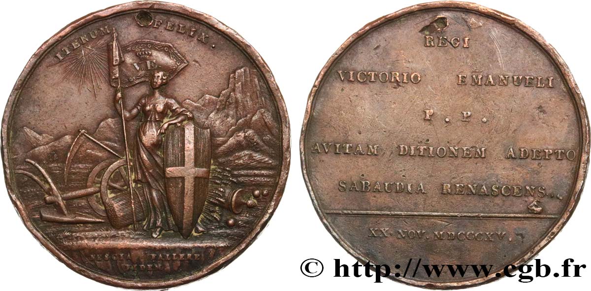 ITALY - KINGDOM OF SARDINIA - VICTOR-EMMANUEL I Médaille, Retour du duché de Savoie aux Princes de Savoie VF