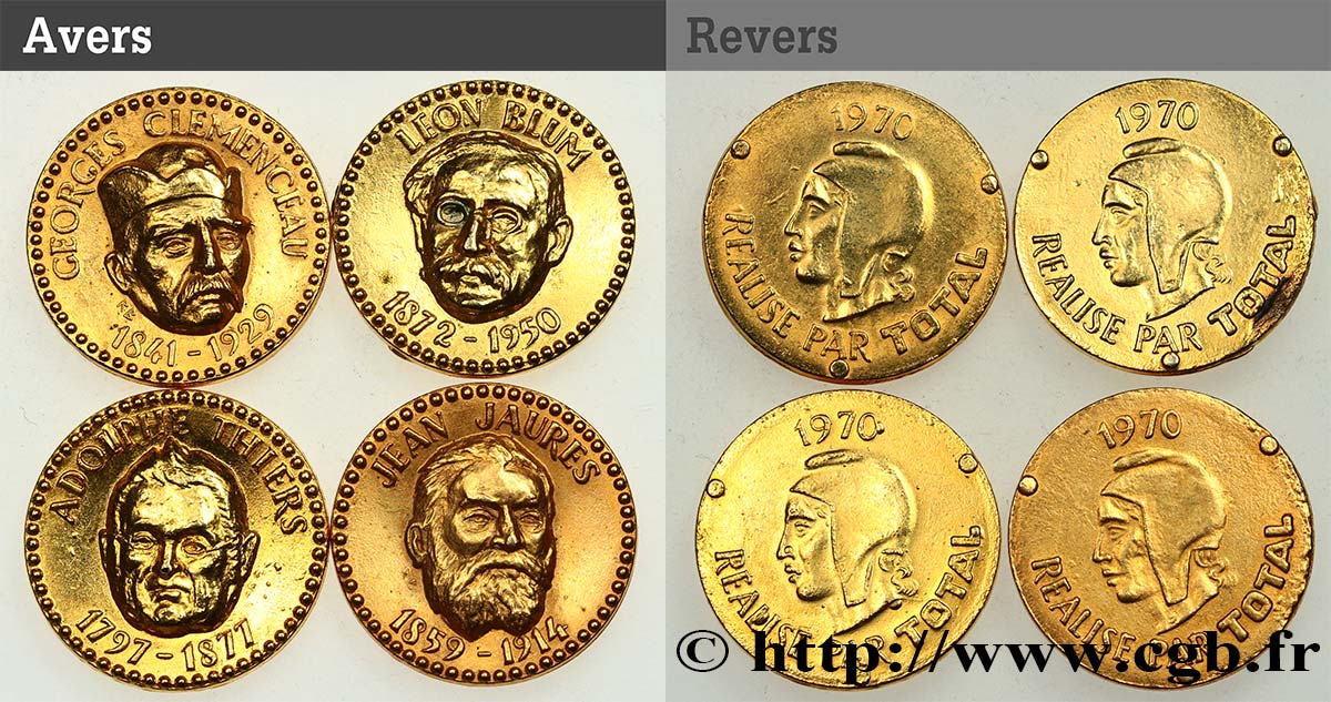 V REPUBLIC Médailles, lot de 4 ex. AU