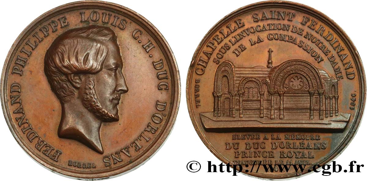 LOUIS-PHILIPPE I Médaille en mémoire de Ferdinand Philippe d’Orléans, Chapelle Saint Ferdinand AU