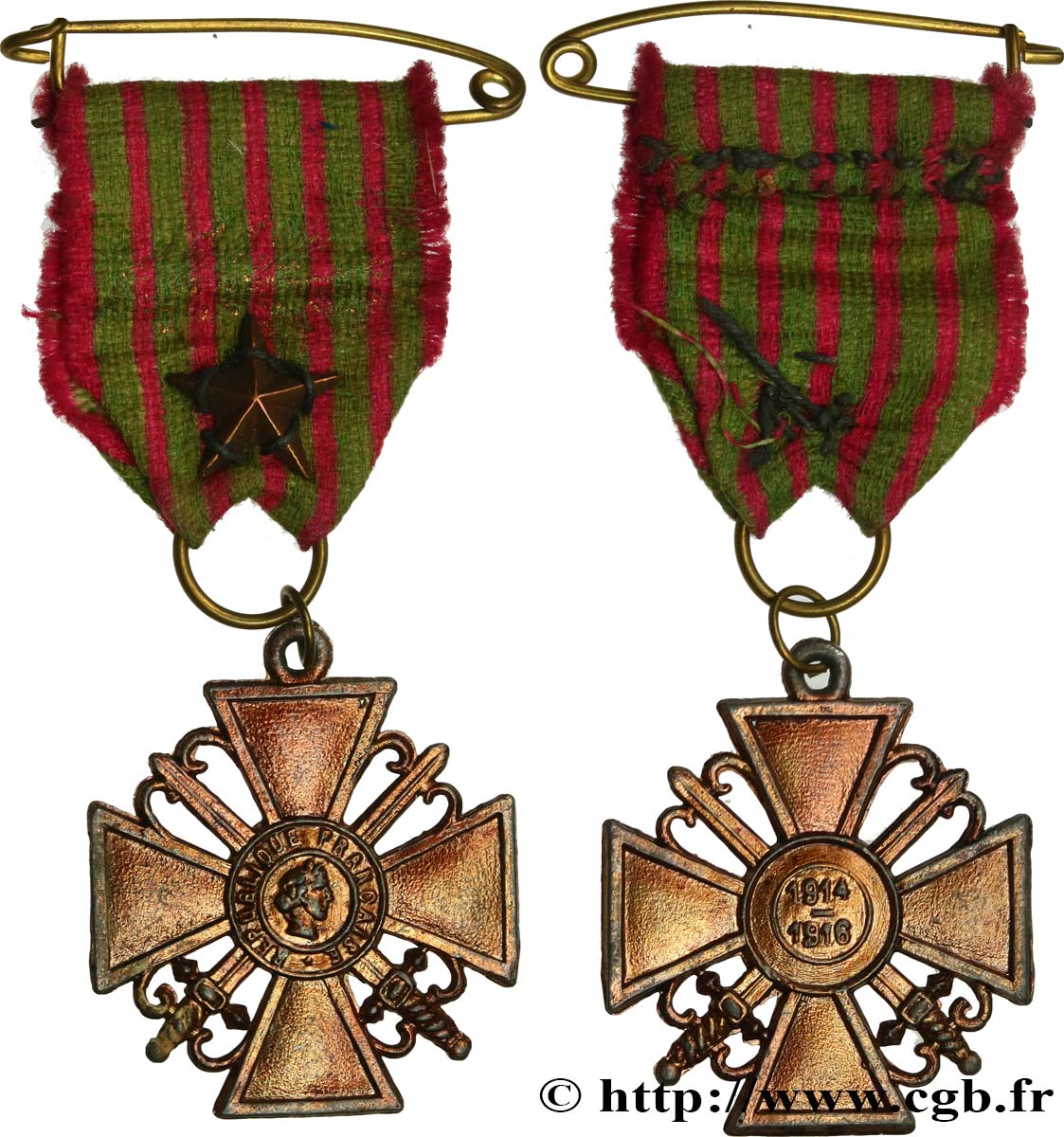 TROISIÈME RÉPUBLIQUE Croix de guerre, 1914-1916, miniature TB+