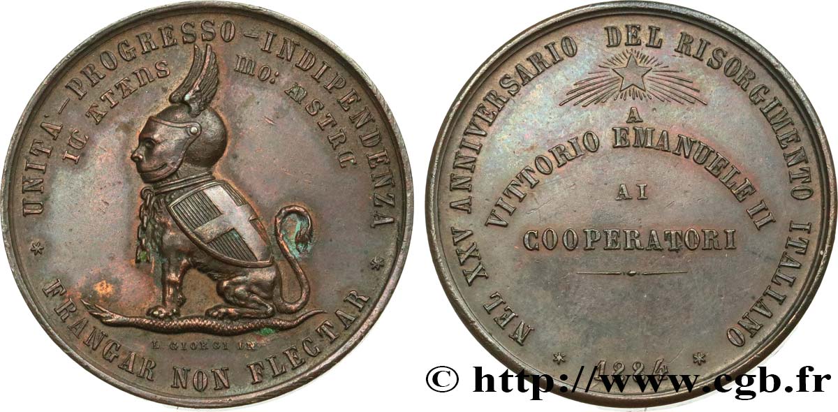 ITALIE - ROYAUME D ITALIE - VICTOR-EMMANUEL II Médaille, 25e anniversaire du Risorgimento italien TTB