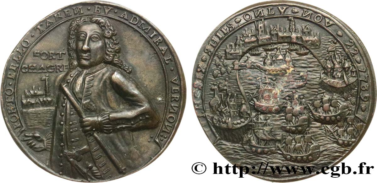 ROYAUME-UNI Médaille, Destruction du fort Chagres par l’Amiral Vernon TTB