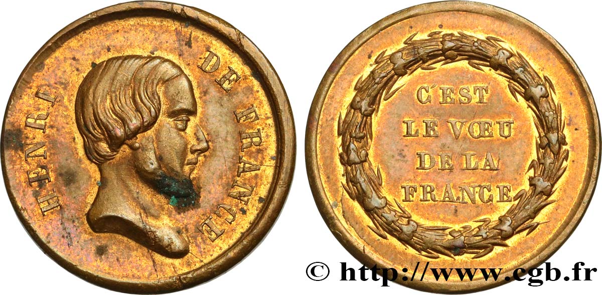 HENRY V COUNT OF CHAMBORD Médaille, Voeu de la France XF