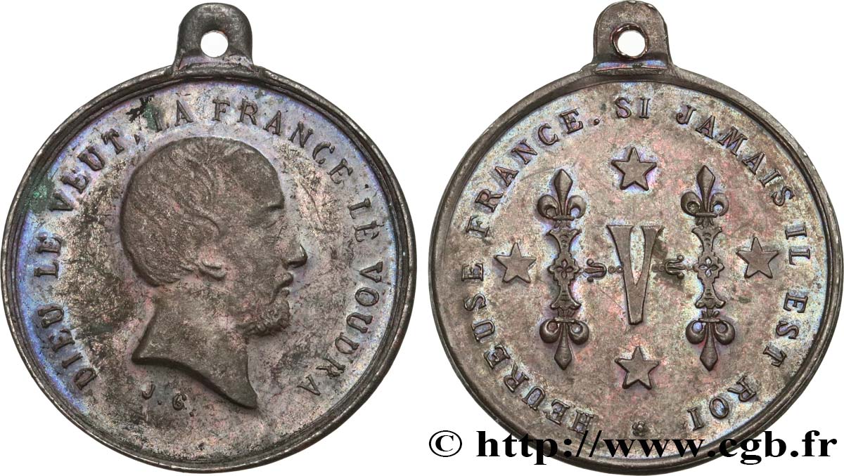 HENRI V COMTE DE CHAMBORD Médaille, Heureuse France, si jamais il est roi TTB/TTB+
