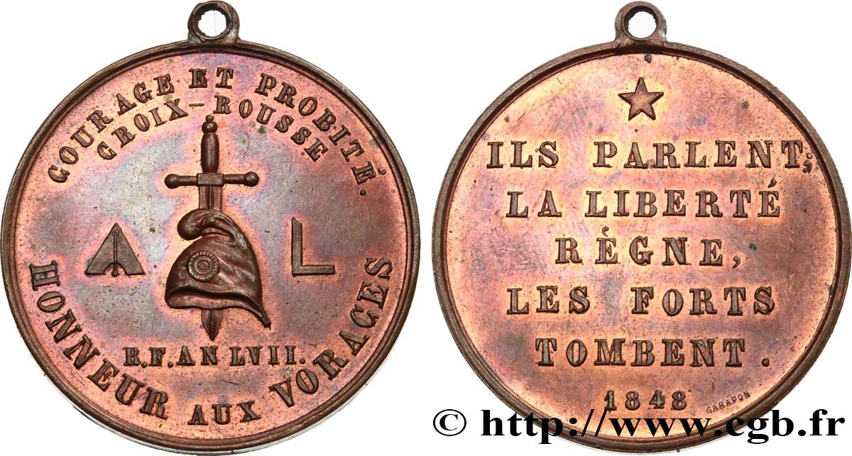 SECOND REPUBLIC Médaille, Société ouvrière Les Voraces AU