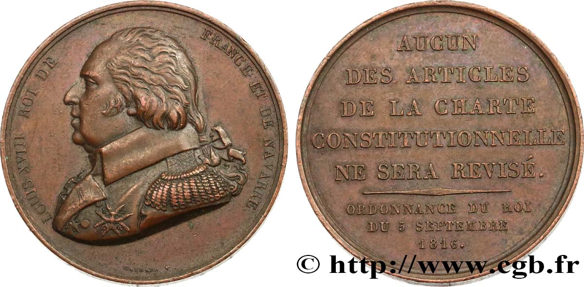 LOUIS XVIII Médaille, Confirmation de la charte de 1814 TTB/TTB+
