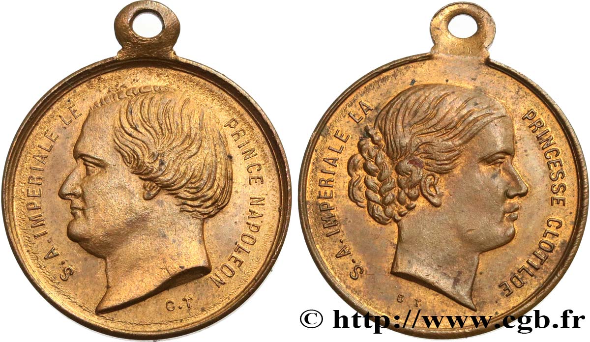 SECOND EMPIRE Médaille, Jérôme Napoléon et Clotilde de Savoie TTB+