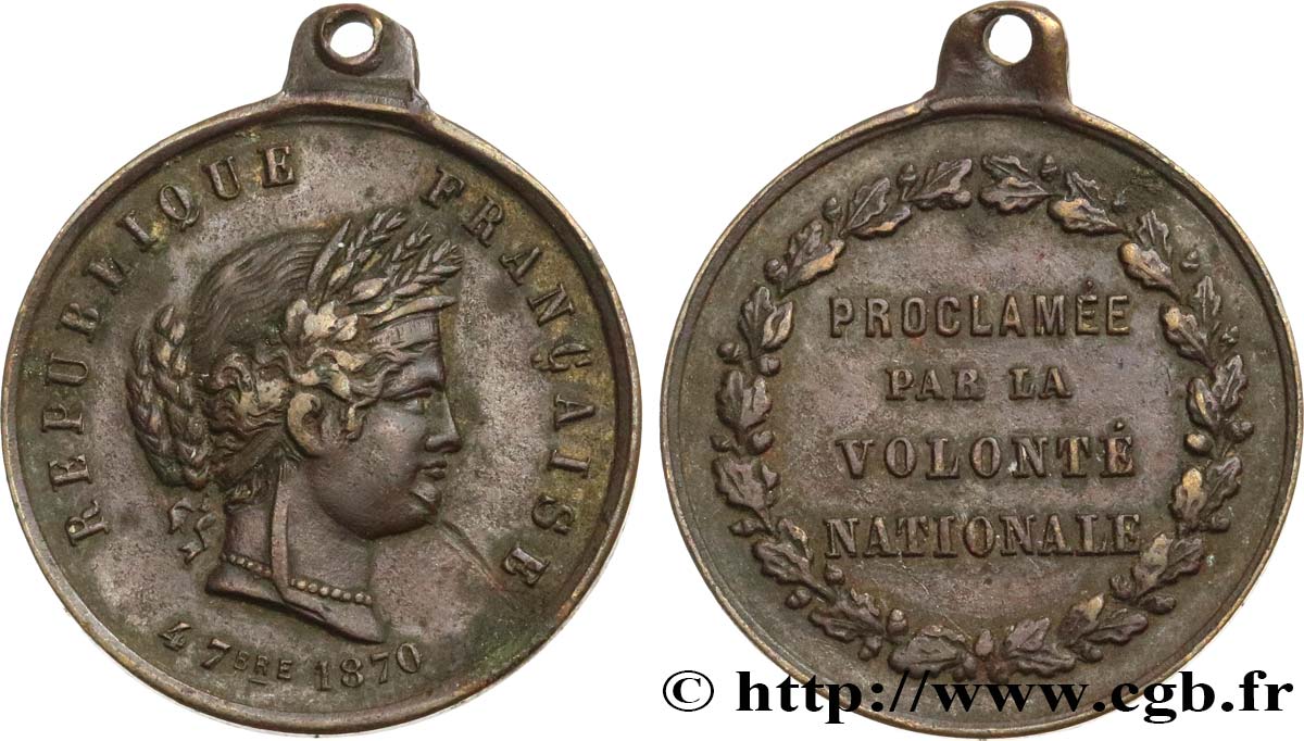 TROISIÈME RÉPUBLIQUE Médaille, Rétablissement de la République TTB