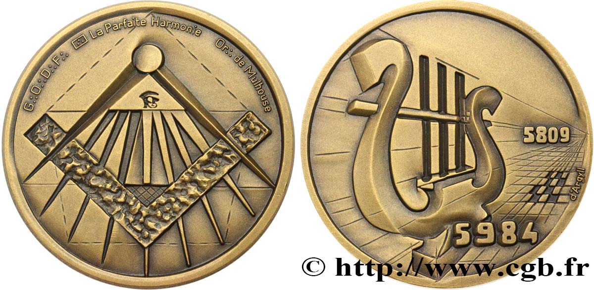 FRANC-MAÇONNERIE - PARIS Médaille, La Parfaite Harmonie, 175e anniversaire SPL
