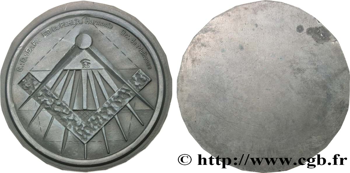 FRANC - MAÇONNERIE Médaille uniface, La Parfaite Harmonie, 175e anniversaire TTB