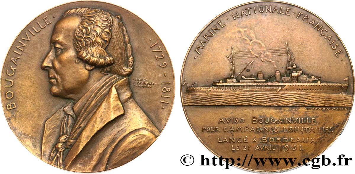 TERZA REPUBBLICA FRANCESE Médaille, Aviso Bougainville, navire pour campagnes lointaines BB