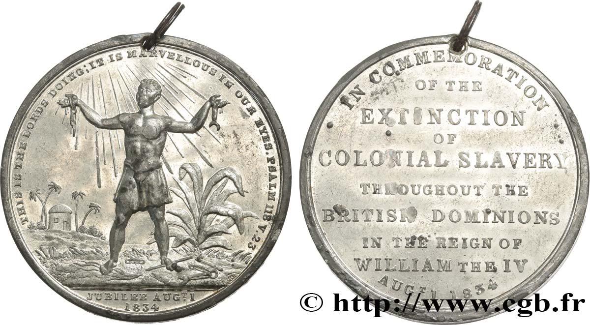 GRANDE-BRETAGNE - GUILLAUME IV Médaille, Commémoration de l’extinction de l’esclavage colonial TTB