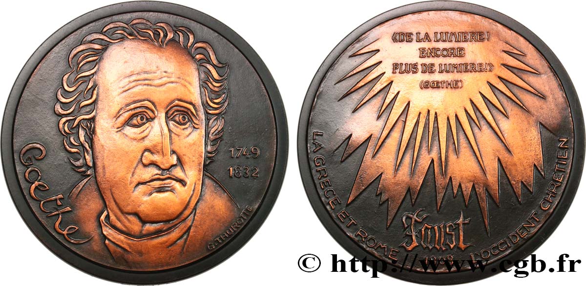 LITTÉRATURE : ÉCRIVAINS/ÉCRIVAINES - POÈTES Médaille, Johann Wolfgang von Goethe, 150e anniversaire de sa mort SUP
