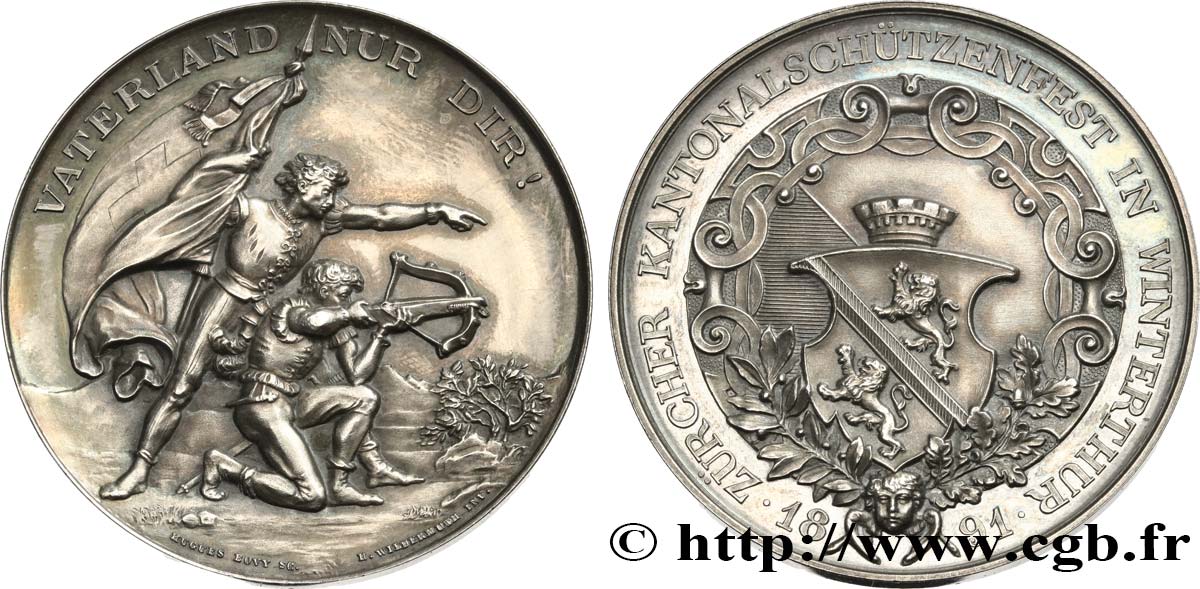 Médaille Suisse En Bronze 1864 Winterthur Chevalier - UNC 45 Mm - Rare