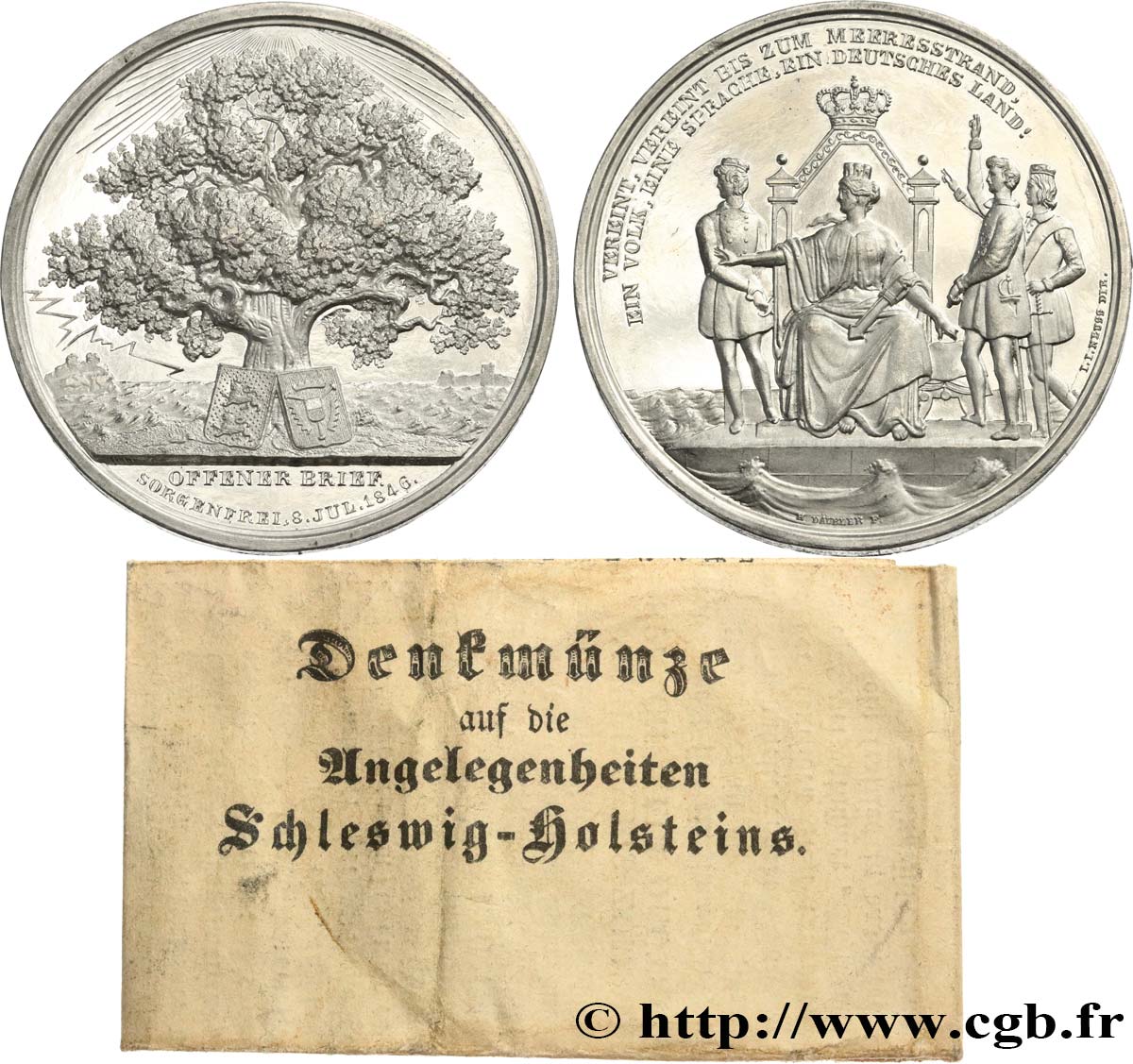 ALLEMAGNE - SCHLESWIG-HOLSTEIN Médaille, Lettre ouverte du 8 juillet 1846 SUP+