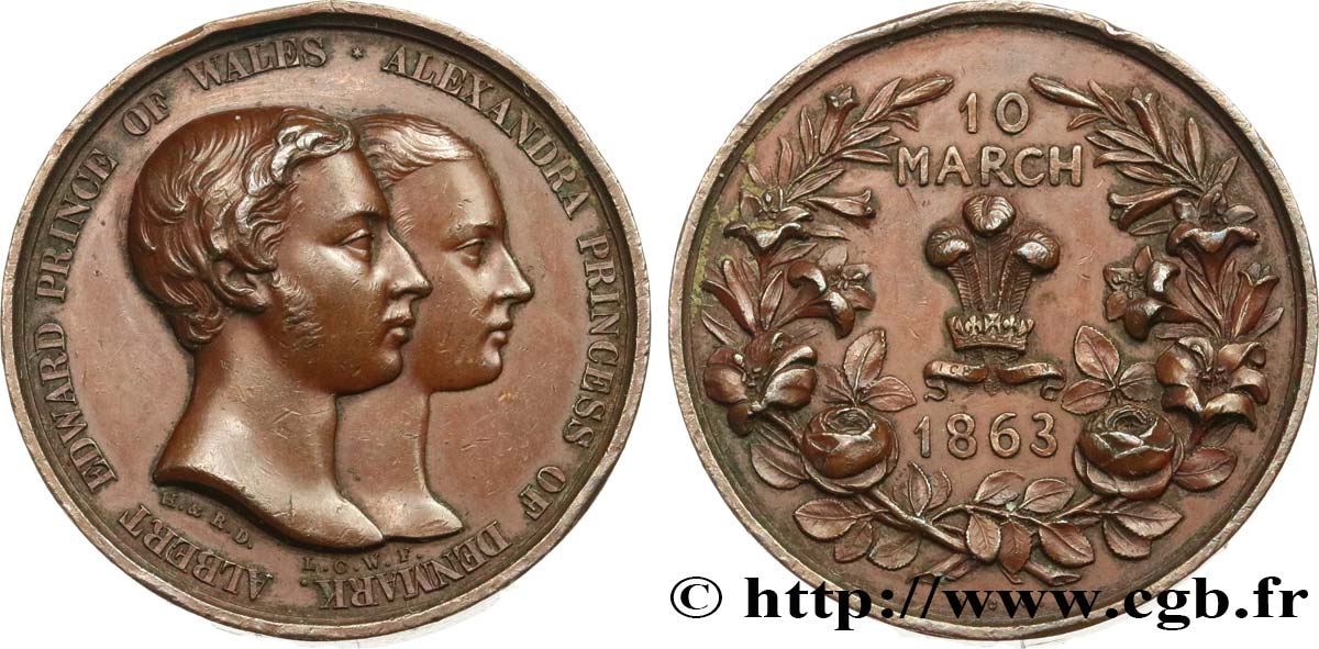 REGNO UNITO Médaille, Mariage du Prince de Galles, Albert-Edouard, et Alexandra du Danemark BB