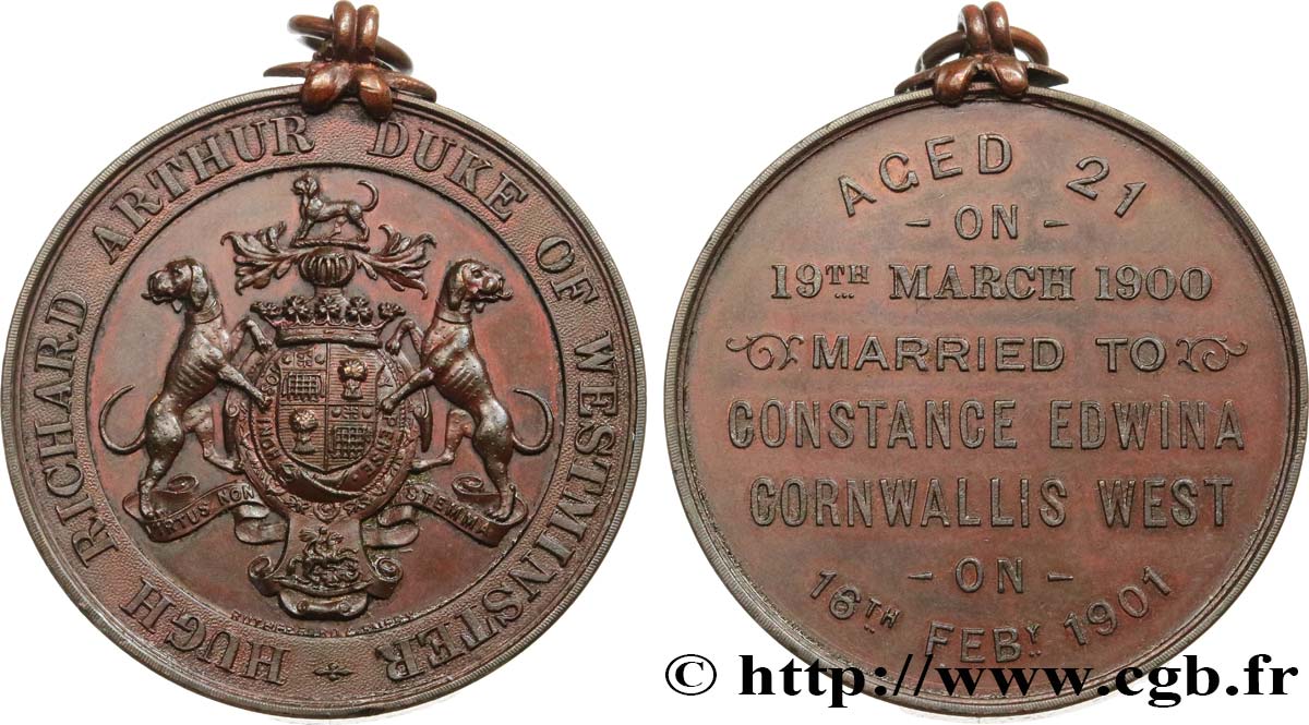 GRANDE-BRETAGNE - ÉDOUARD VII Médaille, Mariage d’Hugues Richard Arthur, duc de Westminster, et Constance Edwina Cornallis West AU