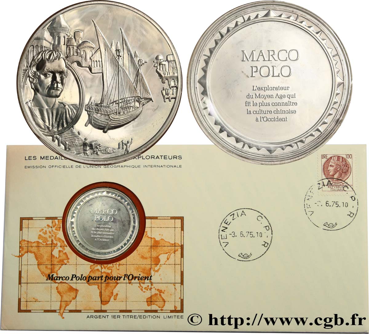 THE GREAT EXPLORERS  MEDALS Enveloppe “Timbre médaille”, Marco Polo part pour l’Orient fST
