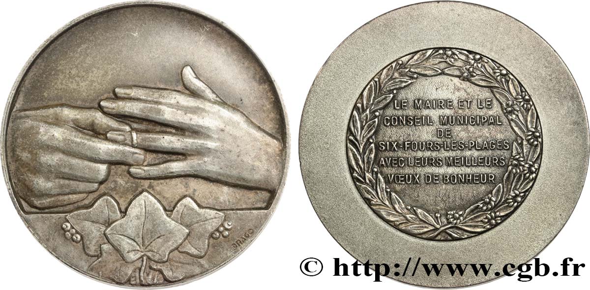 AMOUR ET MARIAGE Médaille, Voeux de bonheur du maire et du conseil municipal TTB