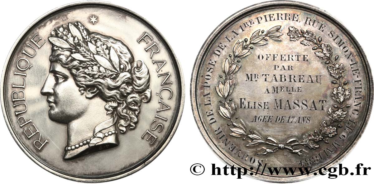 DRITTE FRANZOSISCHE REPUBLIK Médaille, Souvenir de la pose de la première pierre  Rue Simon Le Franc fVZ