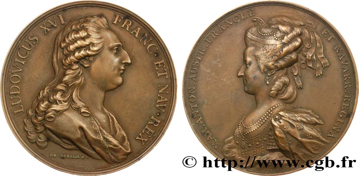 LOUIS XVI Médaille, Louis XVI et Marie-Antoinette, refrappe moderne fVZ