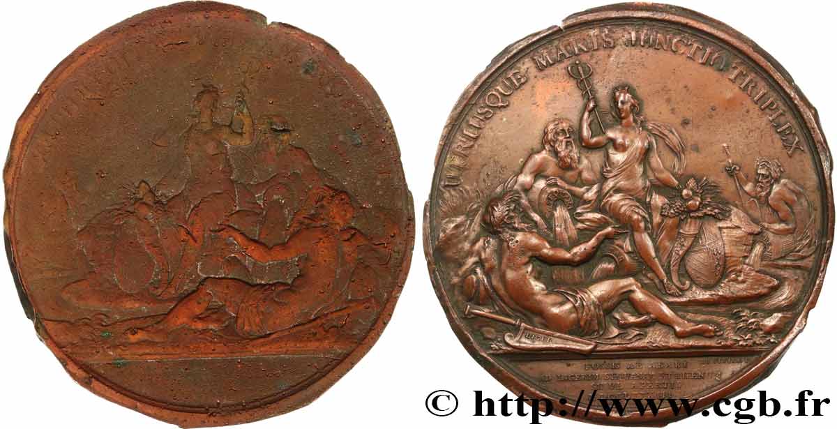 LOUIS XVI Médaille, canal du Centre, tirage uniface du revers TTB