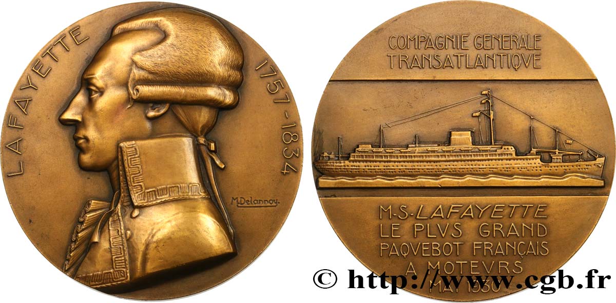 TERZA REPUBBLICA FRANCESE Médaille, Paquebot M. S. Lafayette q.SPL