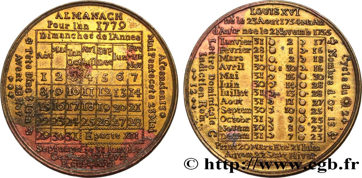 LOUIS XVI Médaille, Almanach TTB
