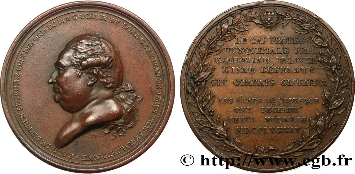 LOUIS XVI Médaille, Victoires de Pierre André, Bailli de Suffren, dans l Océan indien TTB/TTB+