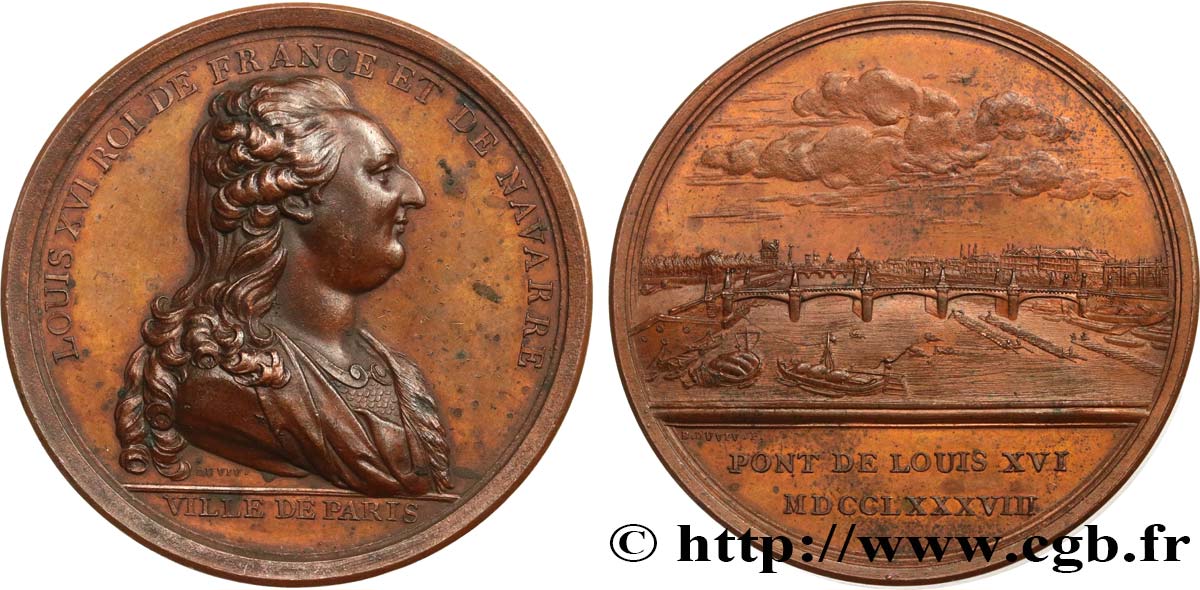 LOUIS XVI Médaille du pont de Louis XVI TTB+