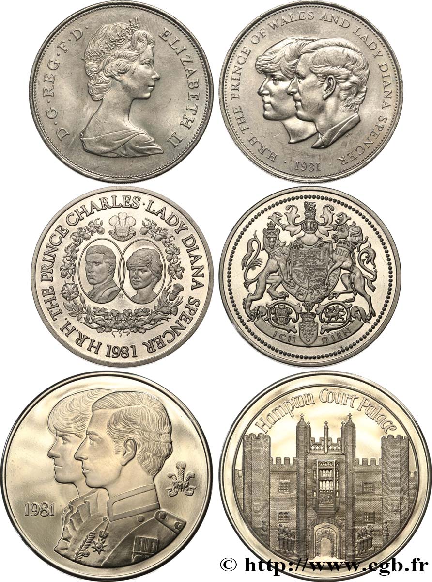 UNITED KINGDOM Lot de 3 médailles, Mariage de Charles, Prince de Galles, et Lady Diana Spencer AU