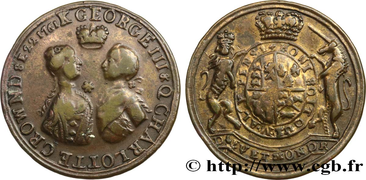 GRANDE-BRETAGNE - GEORGES III Médaille, Couronnement de Georges III et Charlotte de Mecklembourg Strelitz TTB