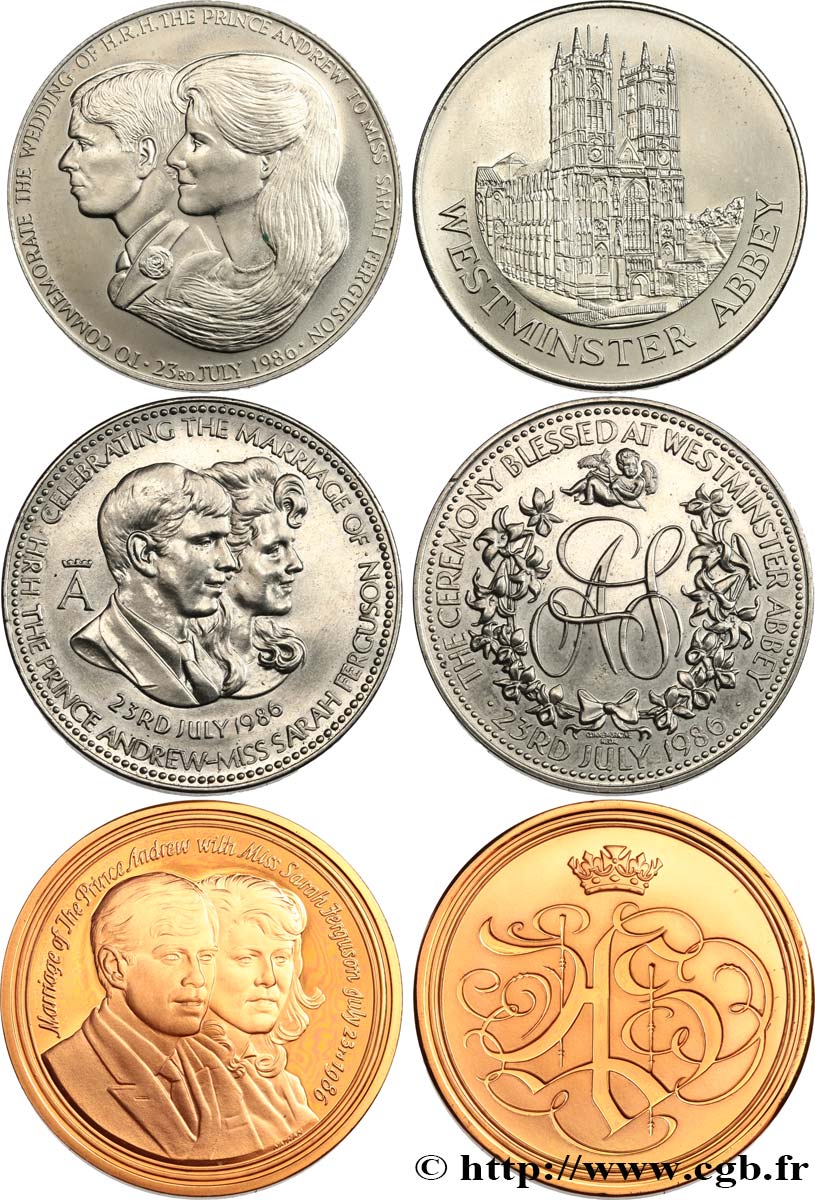 UNITED KINGDOM Médailles, Mariage de Sarah Ferguson et d’Andrew d’York (lot de 3 ex.) AU