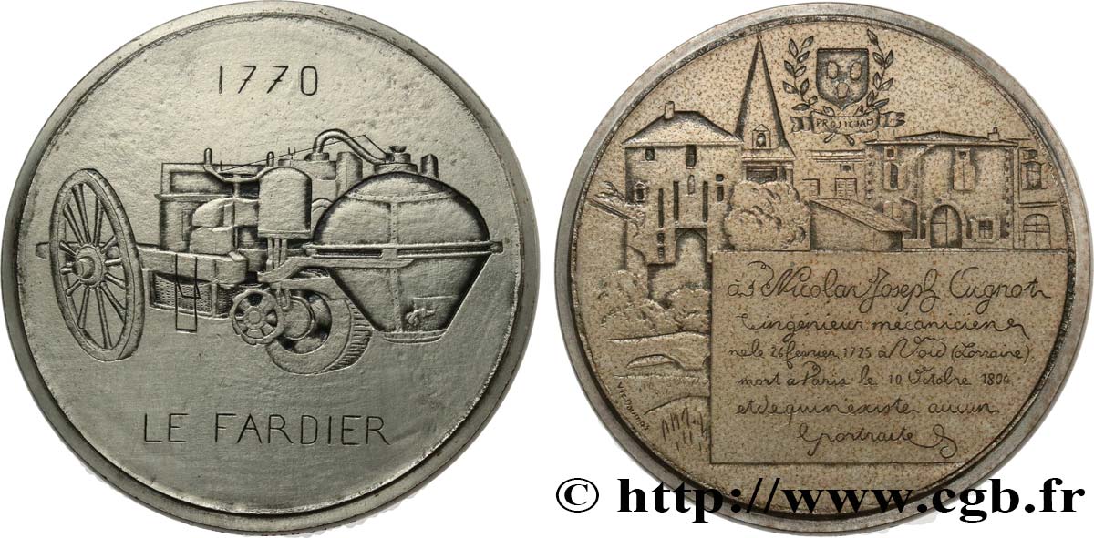 SCIENCES & SCIENTIFIQUES Médaille, Le Fardier par Nicolas Joseph Cugnot AU/AU
