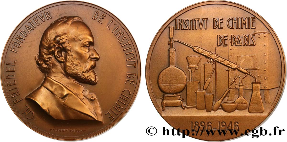 SCIENCES & SCIENTIFIQUES Médaille, Charles Friedel, Cinquantenaire de la fondation de l’Institut de Chimie AU