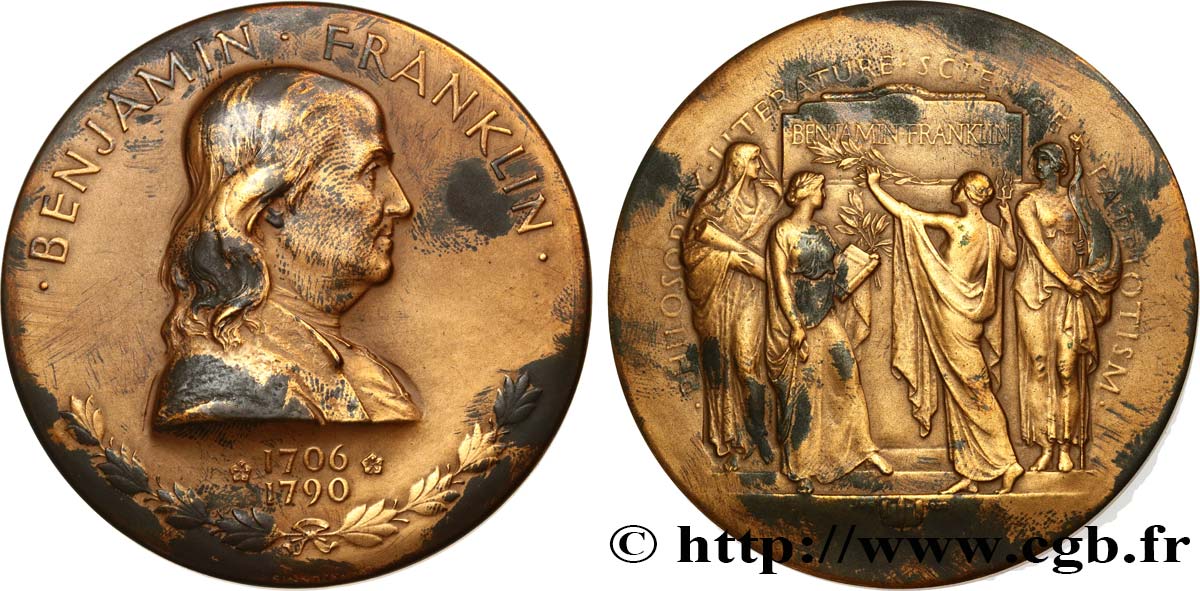 VARIOUS CHARACTERS Médaille, Benjamin Franklin XF