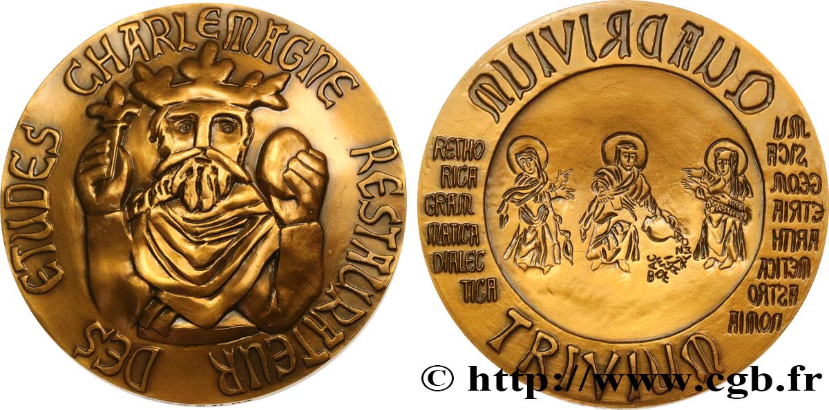 CARLOMAGNO Médaille, Charlemagne, restaurateurs des études EBC