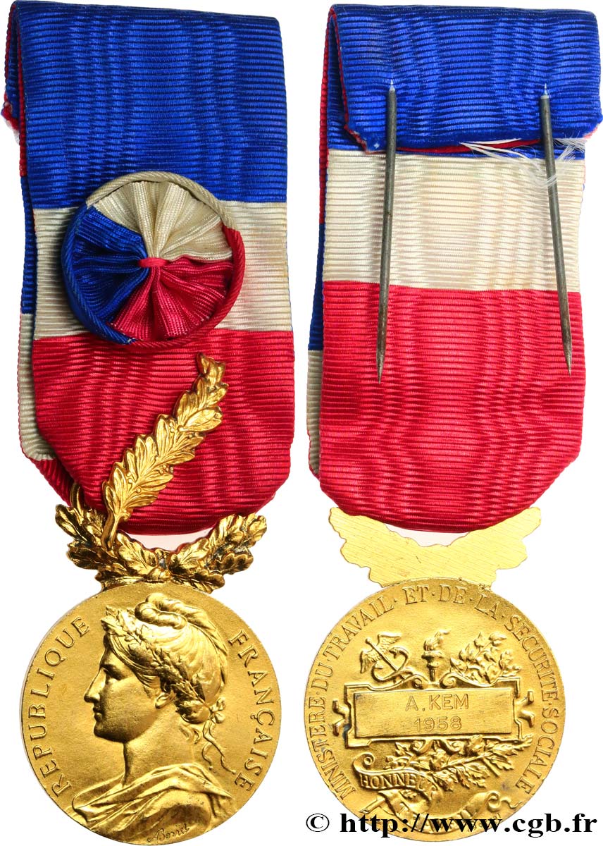 QUATRIÈME RÉPUBLIQUE Médaille d’honneur du Travail, Or TTB+