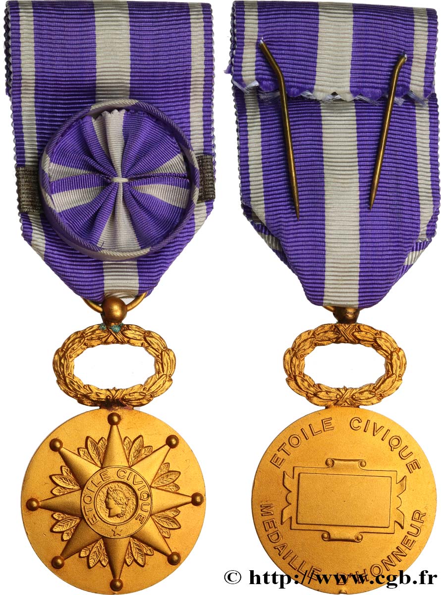 CINQUIÈME RÉPUBLIQUE Médaille d’honneur, Étoile civique TTB+