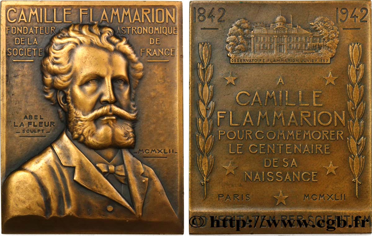 SCIENCE & SCIENTIFIC Plaque, Camille Flammarion, Centenaire de sa naissance AU