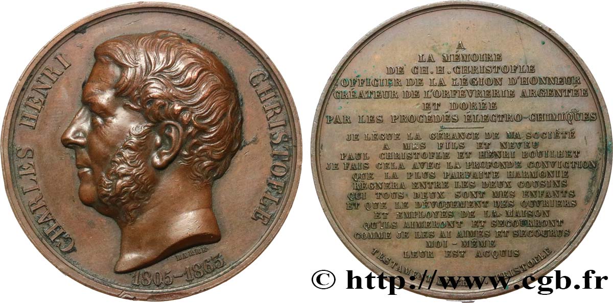 SCIENCES & SCIENTIFIQUES Médaille, Charles Henri Christofle et son testament XF