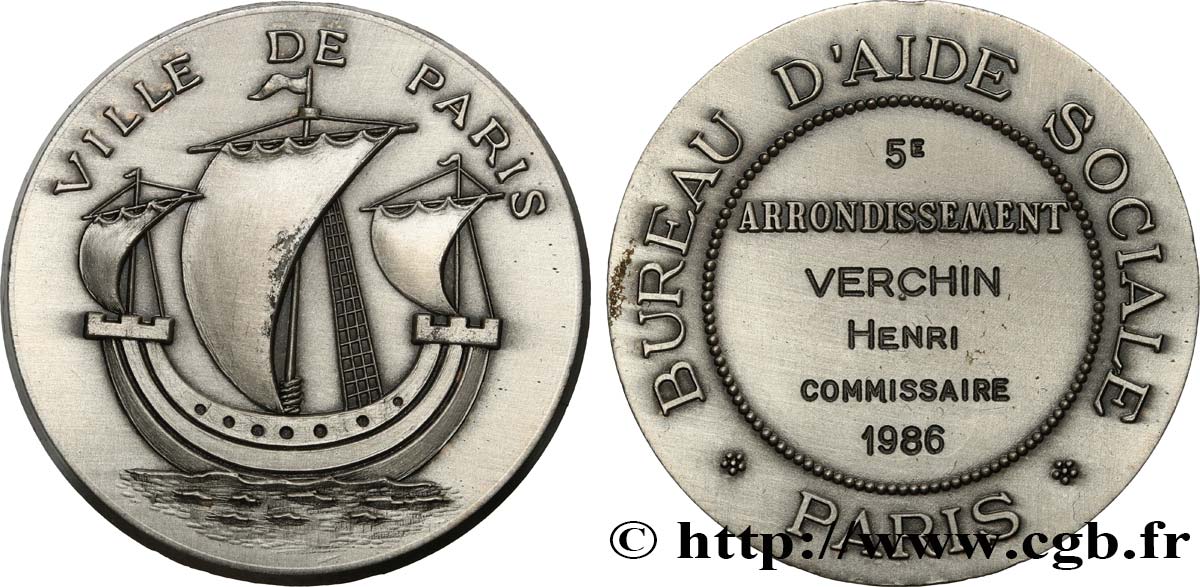 CINQUIÈME RÉPUBLIQUE Médaille de récompense, Commissaire du Bureau d’aide sociale TTB+