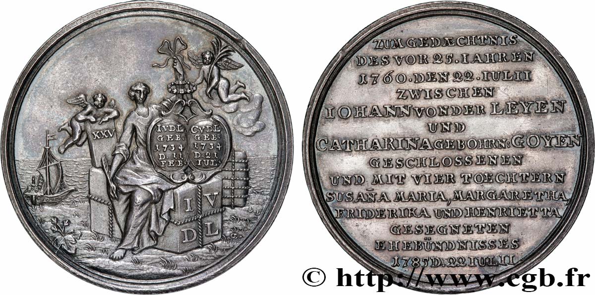 ALLEMAGNE Médaille, Noces d’argent de Johann von der Leyden et de Catherine née Goyen TTB+