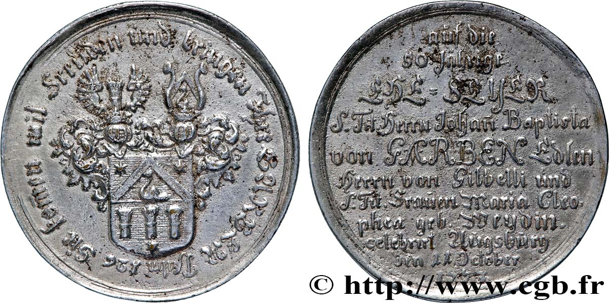 DEUTSCHLAND Médaille, Noces d’or du Baron Jean Baptiste von Garben et Maria Cléophea née Méydin fSS