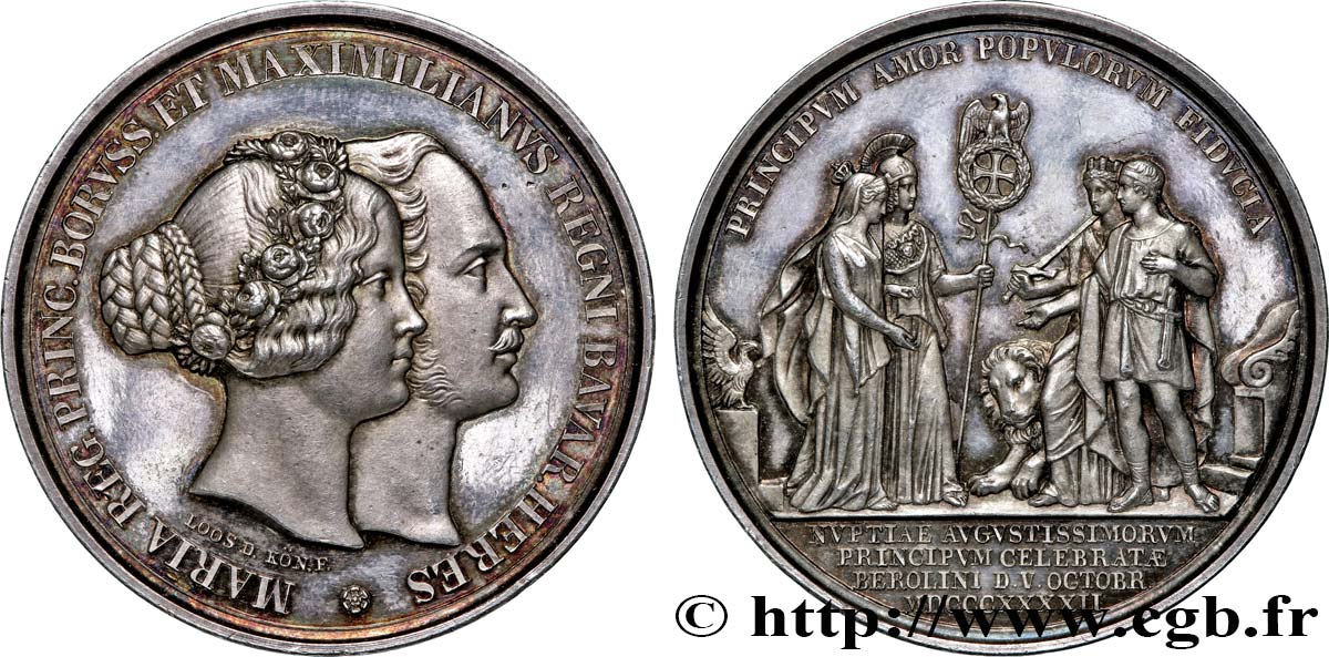 ALLEMAGNE - ROYAUME DE BAVIÈRE - MAXIMILIEN II JOSEPH Médaille, Mariage de Maximilien II de Bavière et Marie de Prusse EBC