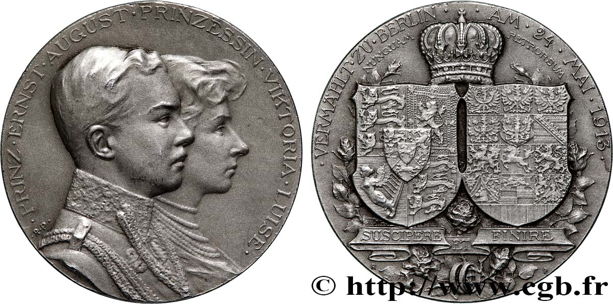 ALEMANIA - BRUNSWICK-LUNEBURGO-CALENBERG Médaille, Mariage de la Princesse Victoria Louis de Prusse avec le Duc Ernst Auguste de Brunswick-Lünebourg MBC+