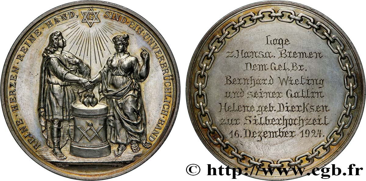 FREEMASONRY Médaille, Noces d’argent de Barnhard Wieting et Hélène née Dierksen AU
